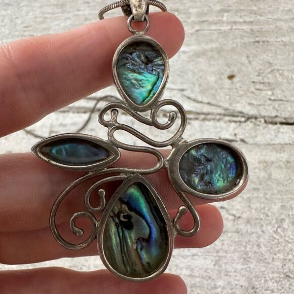 Vintage Modernist Sterling And Abalone Necklace - Picture 7 of 9